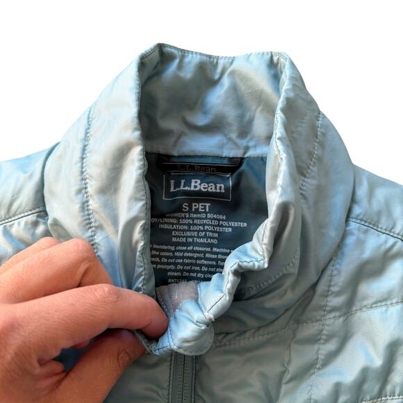LL Bean Womens S Petite Primaloft Packaway Jacket Coat Fog Blue Cross Core Tech - Picture 2 of 5